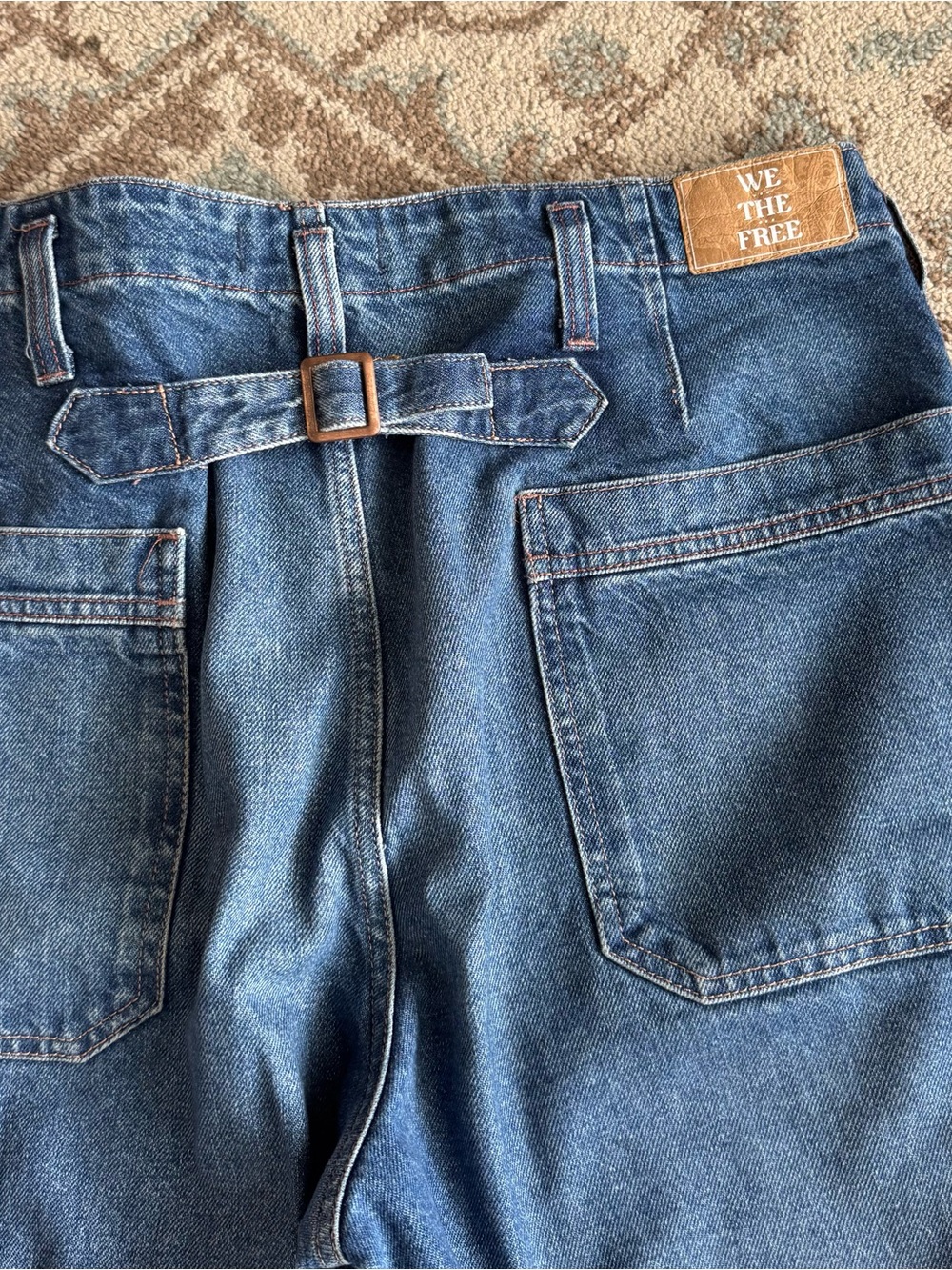 Free People We The Free Major Leagues Wide Leg Blue Denim Jeans 32 Cinched Waist - Picture 6 of 7